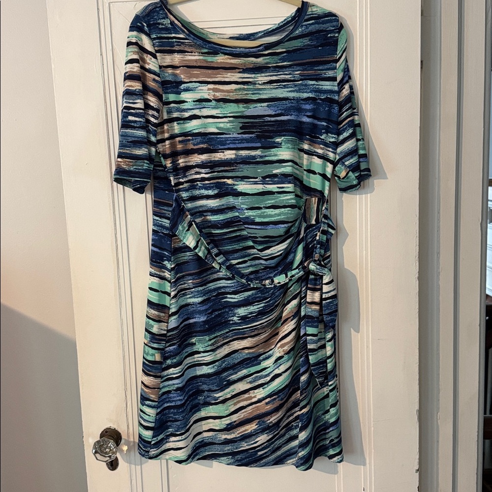 Versatile, wash & wear Striped Blue and Green Dress
